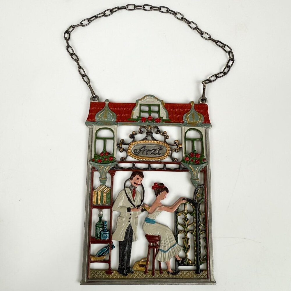 Vintage Kuhn Zinn Pewter Wall Hanging Arzt Doctor Patient Scene Germany
